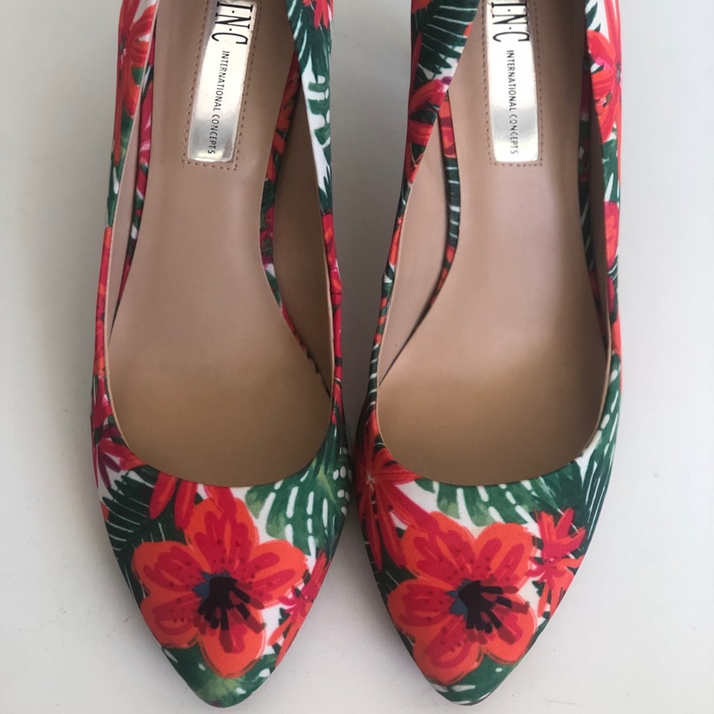 INC flowery heels